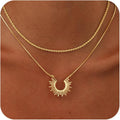 CHESKY Layered Necklaces for Women Trendy, Dainty 14k Gold Plated Pendant Necklace Layering Necklace for Women Non Tarnish Hypoallergenic Sun Gold Necklace Stack Gold Jewelry for Women Gifts