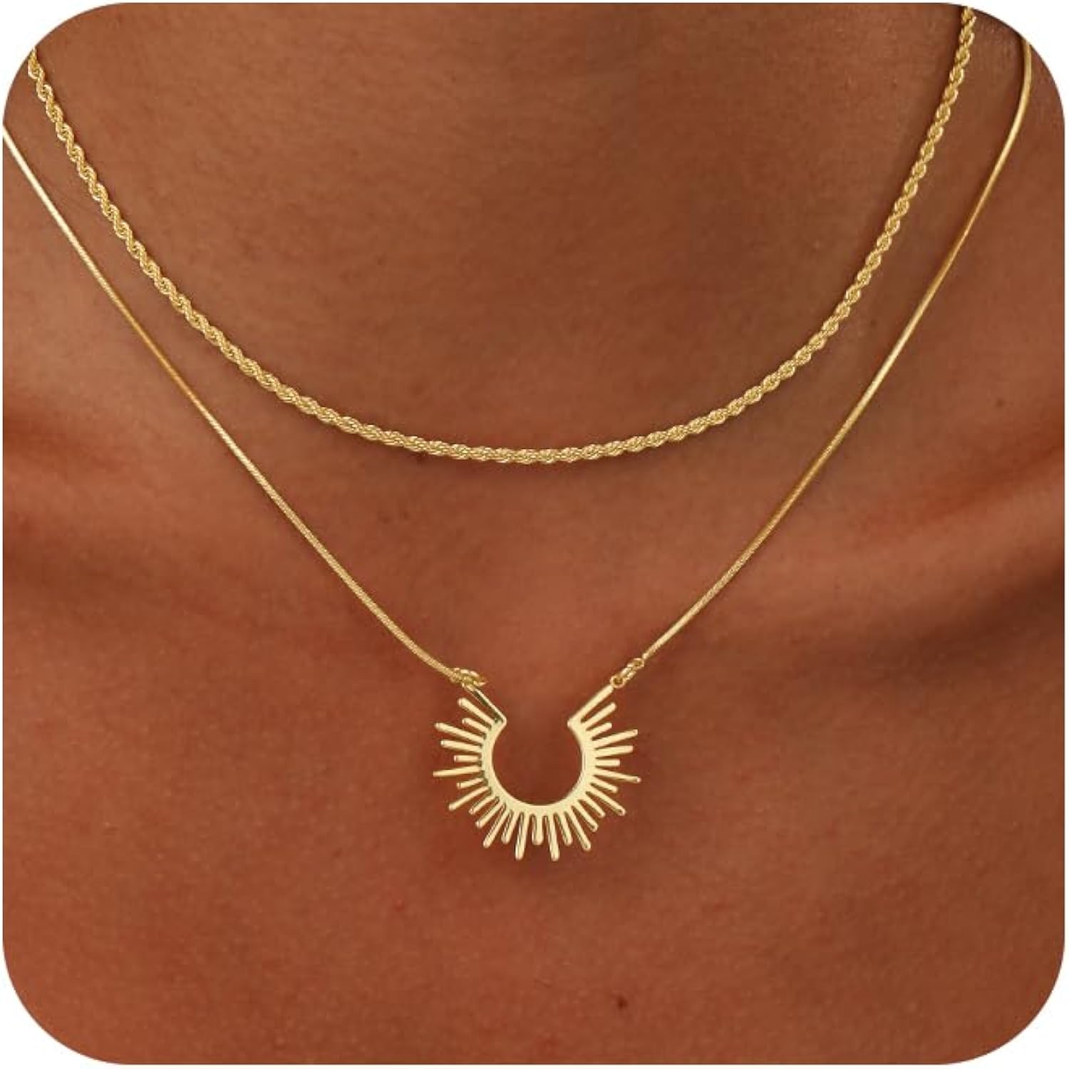 CHESKY Layered Necklaces for Women Trendy, Dainty 14k Gold Plated Pendant Necklace Layering Necklace for Women Non Tarnish Hypoallergenic Sun Gold Necklace Stack Gold Jewelry for Women Gifts