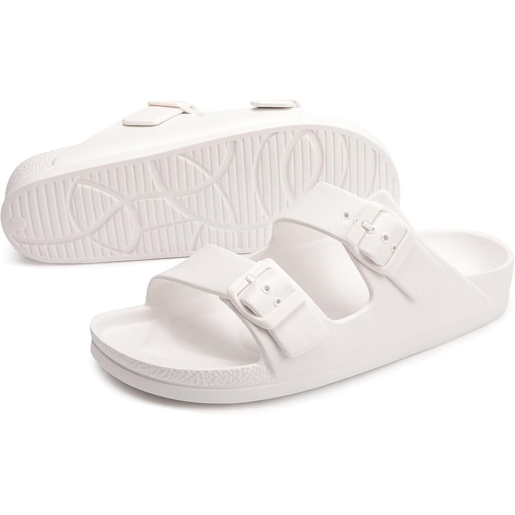 Funkymonkey Jelly Sandals For Women With Adjustable Buckle, Comfortable Chunky Slip-On Beach Slides, Waterproof Platform Shoes For Pool Shower Casual Wear