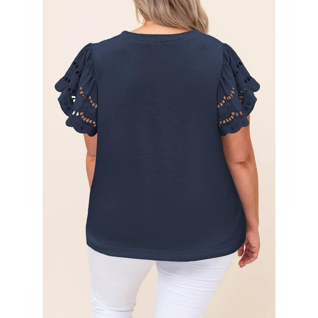 Eytino Womens Plus Size Tops Short Sleeve Round Neck Hollow Out Casual Loose Tunic Tees Shirts(1X-5X)