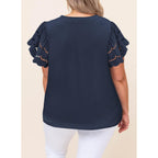 Eytino Womens Plus Size Tops Short Sleeve Round Neck Hollow Out Casual Loose Tunic Tees Shirts(1X-5X)