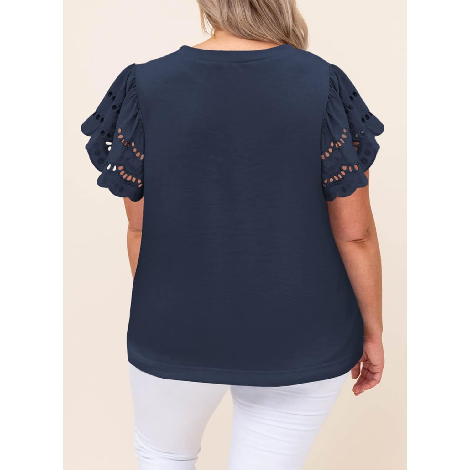 Eytino Womens Plus Size Tops Short Sleeve Round Neck Hollow Out Casual Loose Tunic Tees Shirts(1X-5X)