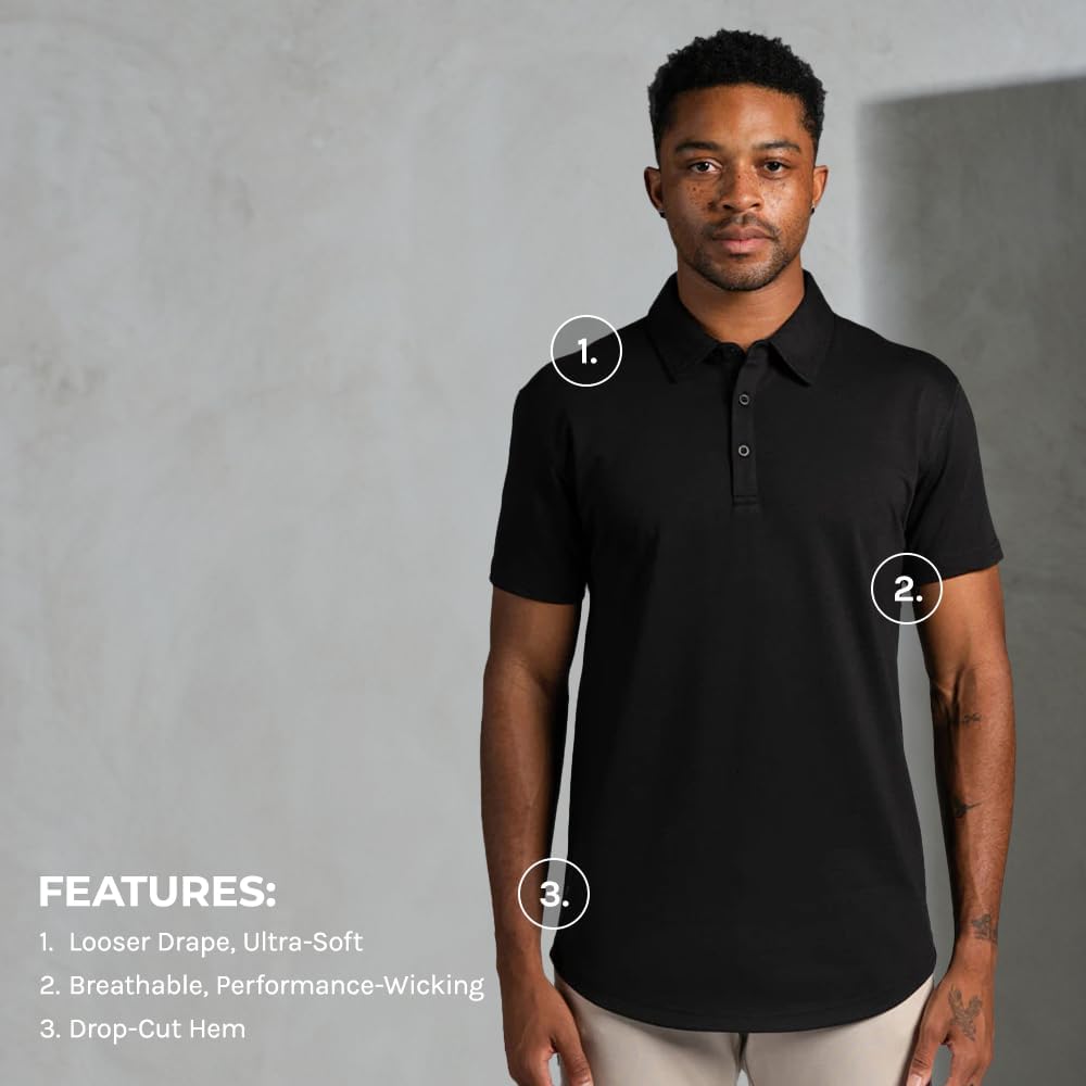 Bylt Men'S Drop-Cut Polo – Collared Casual Shirt For Men – Soft Polyester, Cotton, And Spandex Blend – Wrinkle Resistant