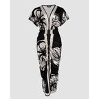 Chicme Summer Dresses For Women Floral Print Plunge V Neck Midi Dress Casual Ruched Slit Bodycon Party Dress
