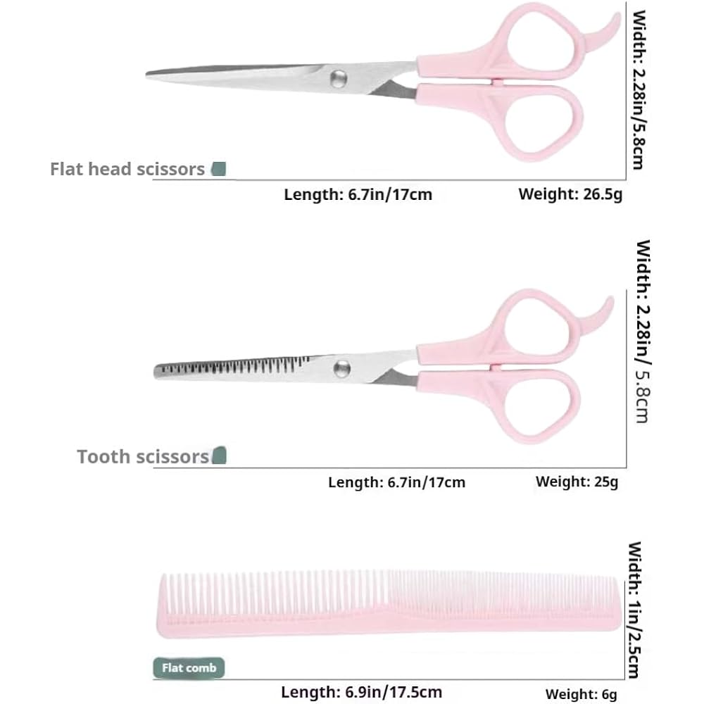 Pink Stainless Steel Hair Cutting Shears Set - 6.7Inch Shear, Thinning Scissor, Comb - Barber Kit For Women/Men/Kids