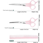 Pink Stainless Steel Hair Cutting Shears Set - 6.7Inch Shear, Thinning Scissor, Comb - Barber Kit For Women/Men/Kids