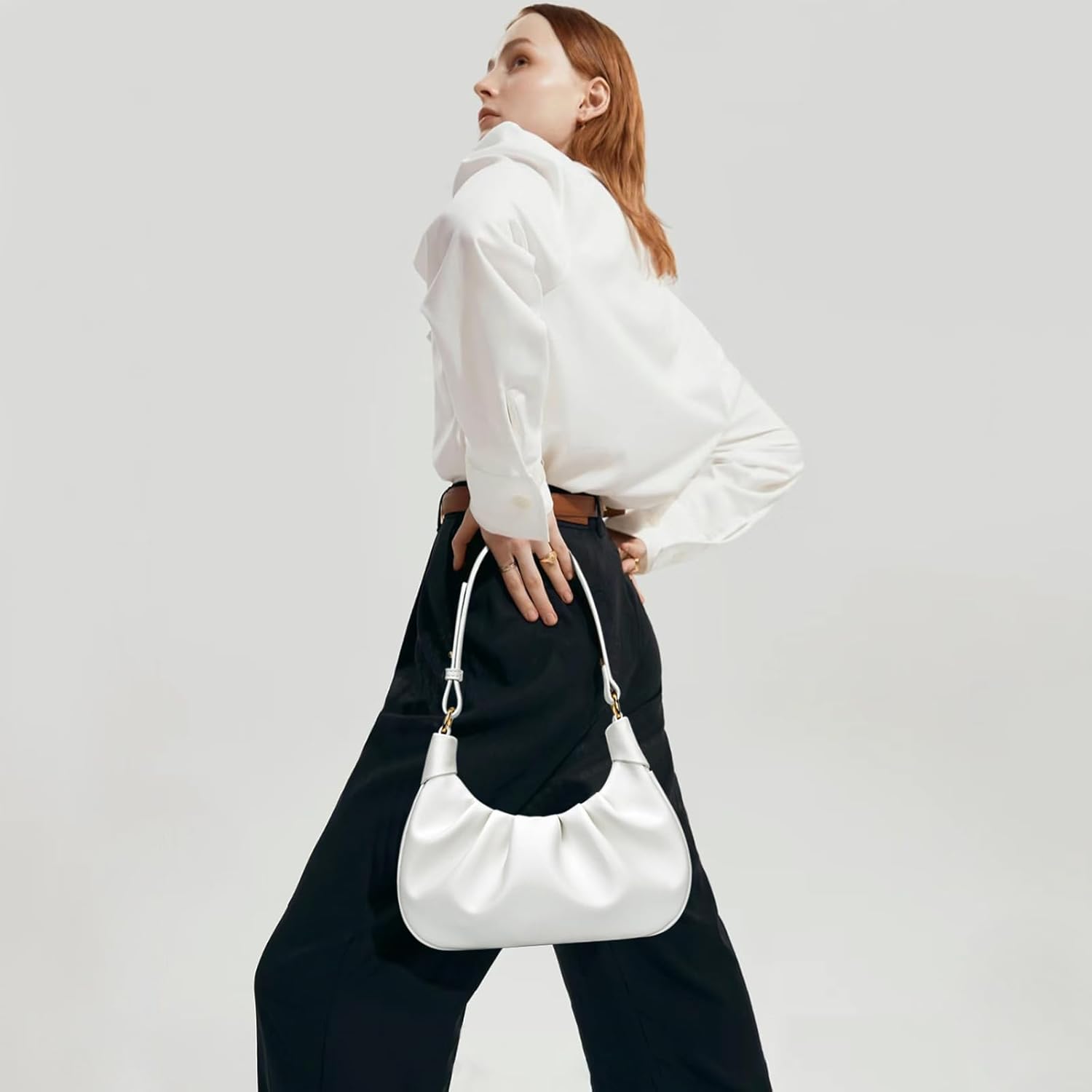 KKXIU Shoulder Bag Crescent Handbag Ruched Purse Underarm Bag Mini Hobo for Women,Detachable Gold Chain Crossbody Bag