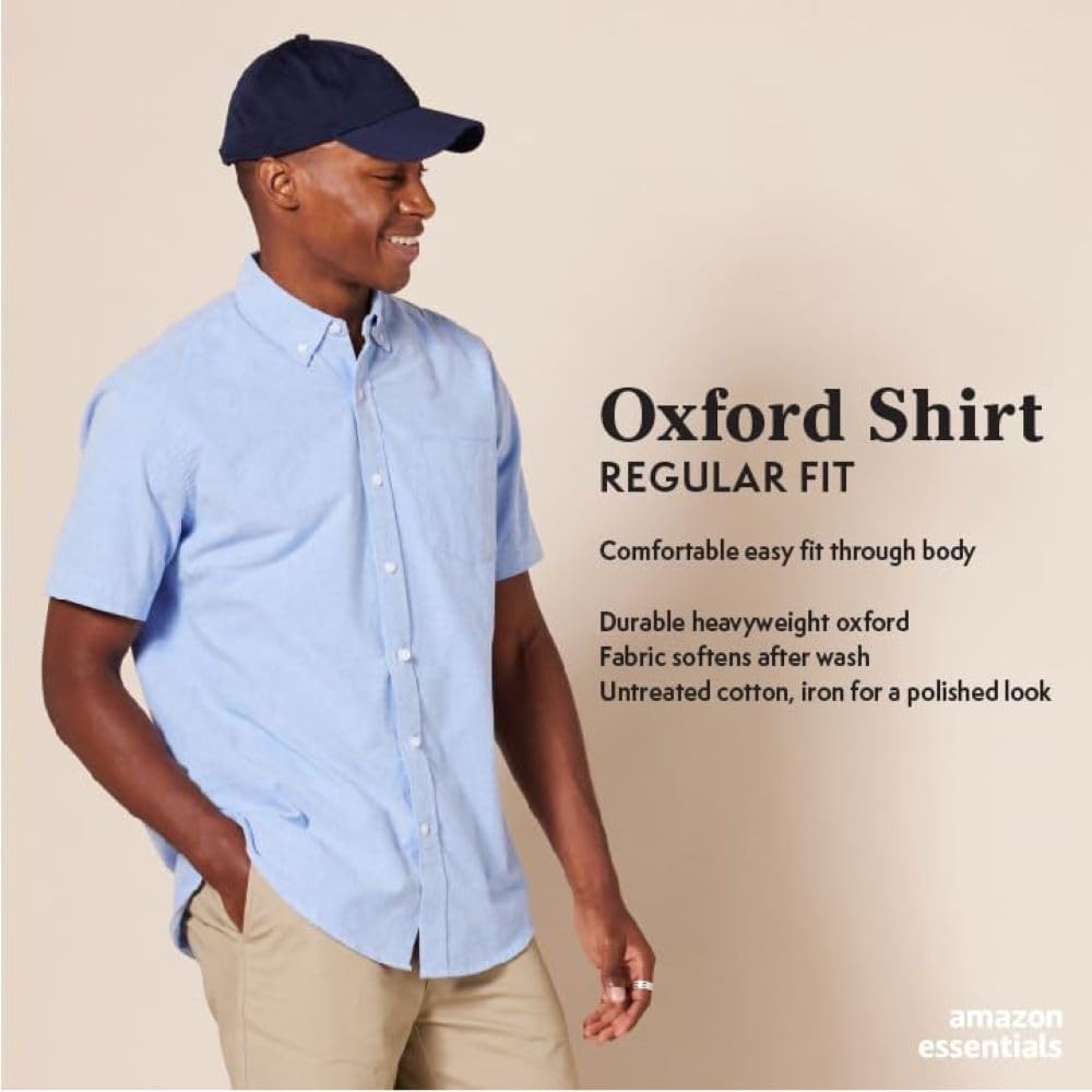 Amazon Essentials Men'S Short-Sleeve Oxford Shirt With Pocket