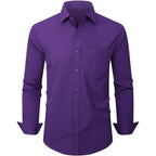 Men'S Dress Shirts Long Sleeve Button Down Shirt Business Formal Stretch Shirt Regular Fit With Pockets