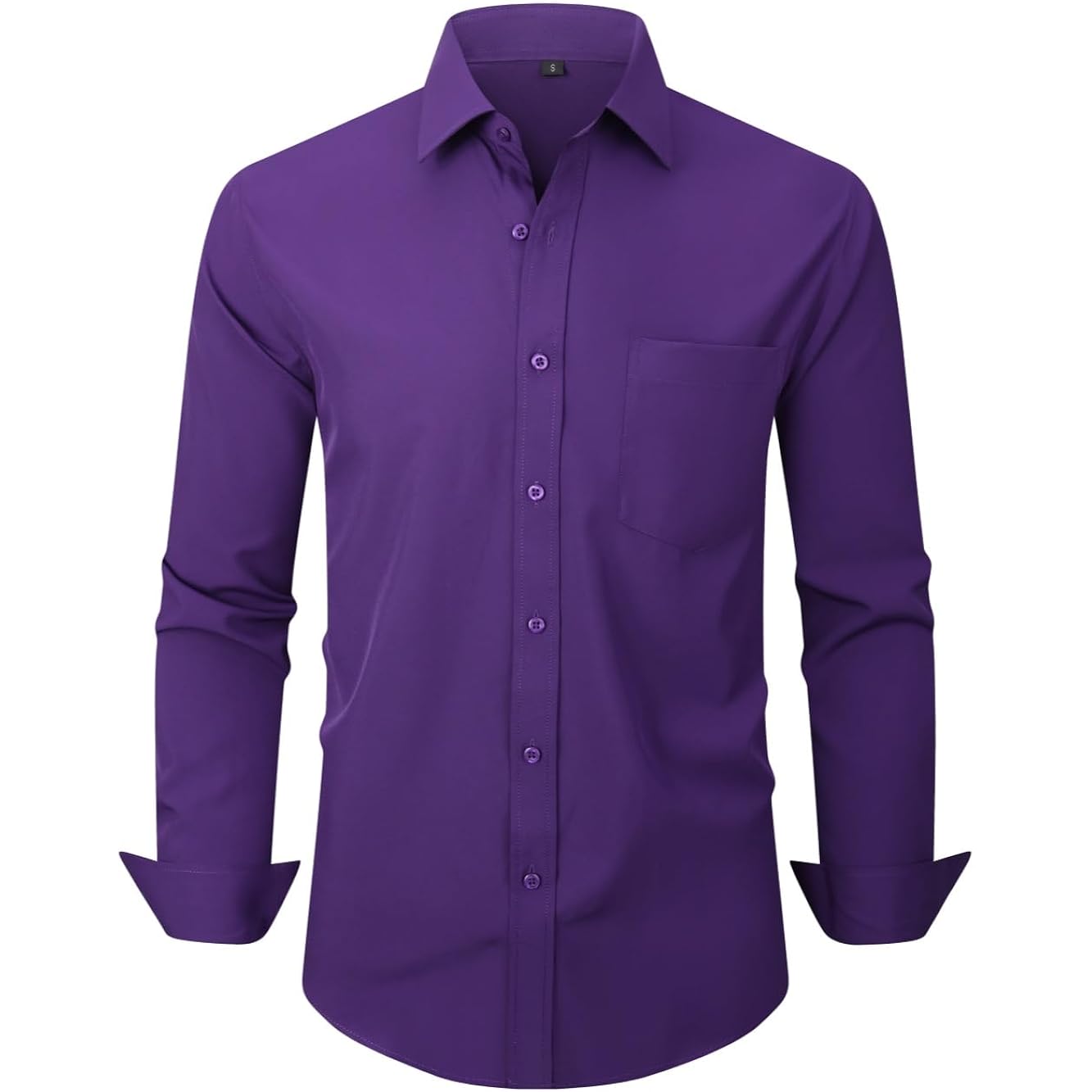 Men'S Dress Shirts Long Sleeve Button Down Shirt Business Formal Stretch Shirt Regular Fit With Pockets