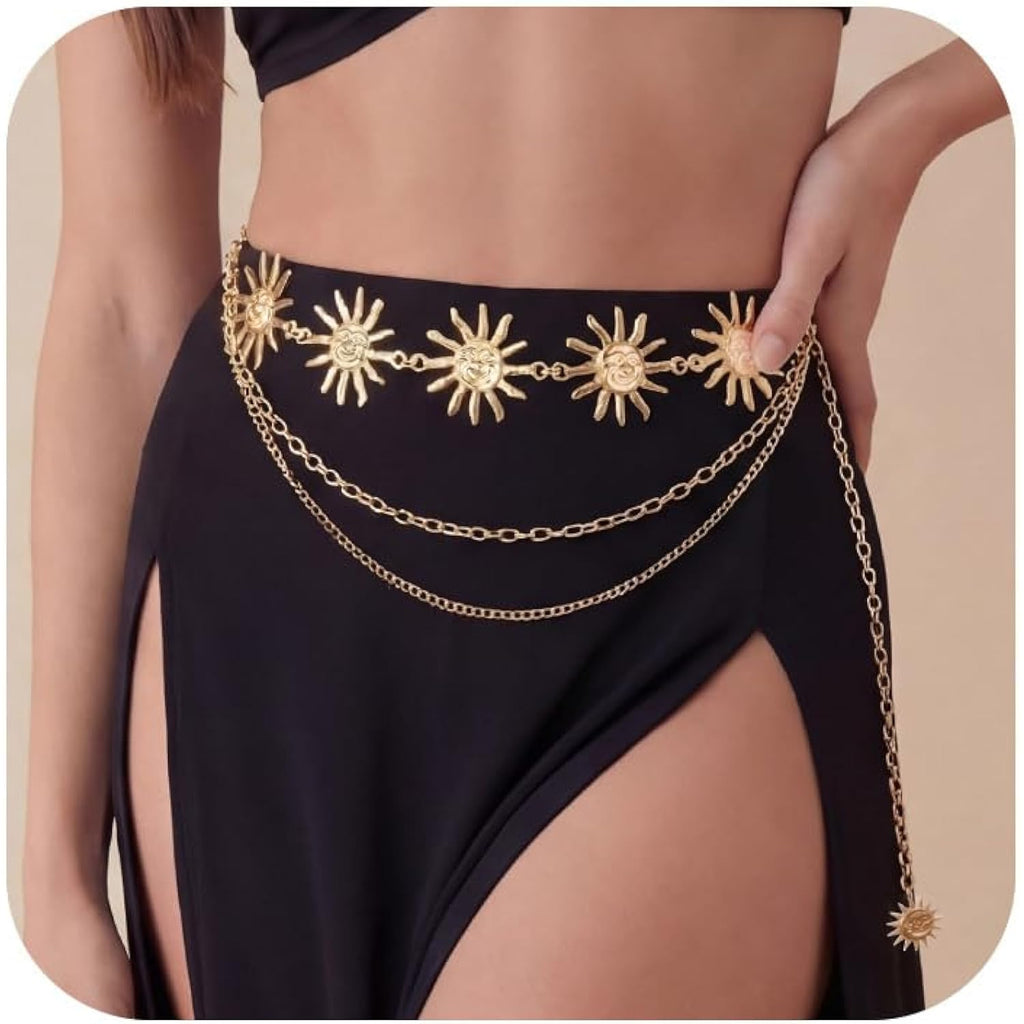 Nackiy Western Chain Belts for Women, Gold/Silver Boho Cowgirl Waist Belt, Sizes 43/47/51in, Dress & Jeans Accessory