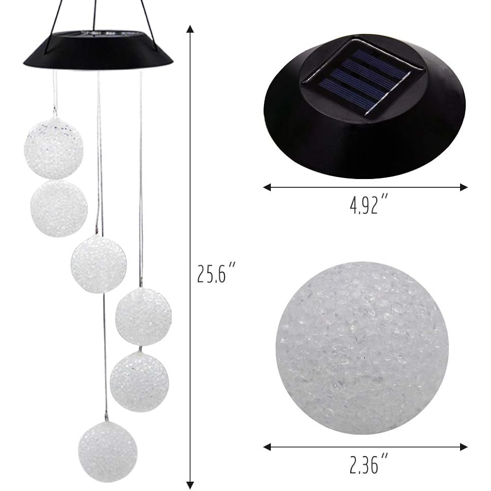 Mortime Led Solar Crystal Ball Wind Chime, 25" Mobile Hanging Wind Chime For Home Garden Decoration, Automatic Light Changing Color