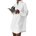 Lyaner Women'S Casual Shirt Dress Collar V Neck Button Down Loose Long Sleeve Mini Dresses