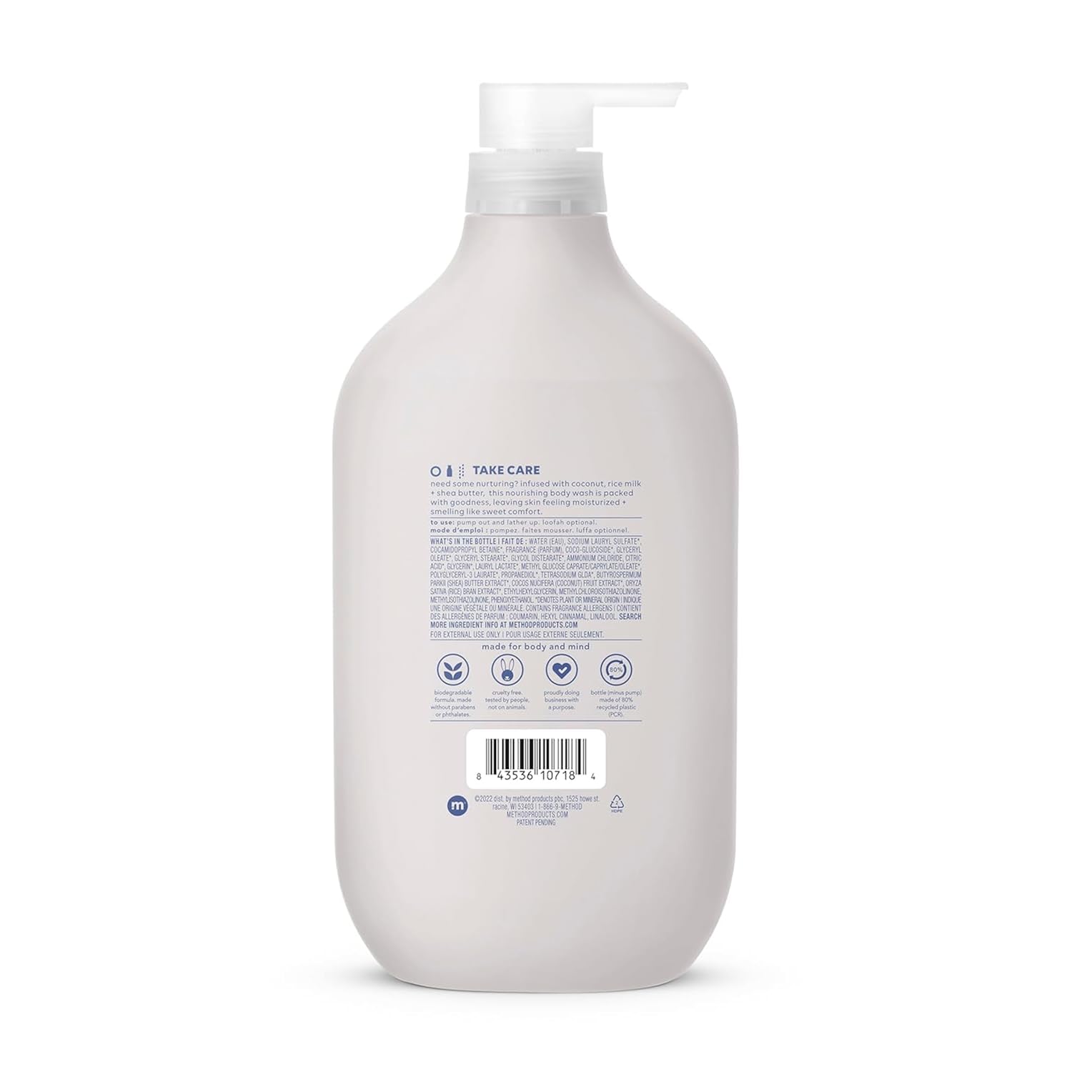 Method Body Wash, Simply Nourish - Leaves Skin Feeling Soft & Moisturized, Made Without Parabens, Notes Of Coconut, Rice Milk & Shea Butter, 28 Fl Oz