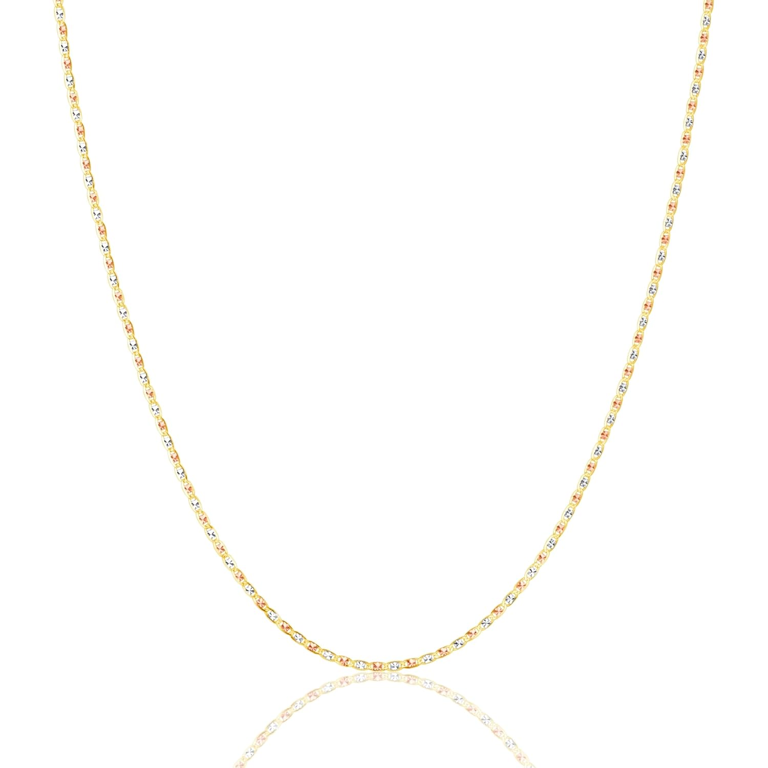 EVAYA 14K Solid Tri-Color Valentino Star Chain for Women & Men, 2mm-6mm, 16"-30"