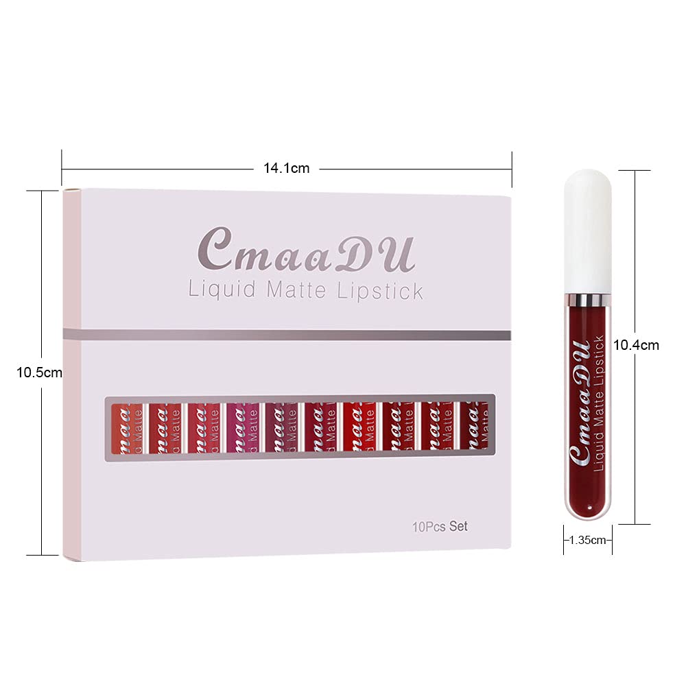 evpct 10Pcs Liquid Matte Matt Lipstick Set for Black Women, Dark Deep Bright Ruby Sexy Brick Mauve Plum Red Violet Purple Matte Lipstick Long Lasting Lipstick 24 hour Waterproof Lip Gloss
