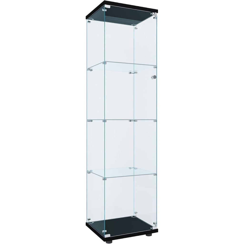 Flymuhjia Curio Cabinet Glass Display Case For Collectibles With Door, 4 Display Shelves Showcase, 64.2”Hx16.9''Lx 14.6''W Black