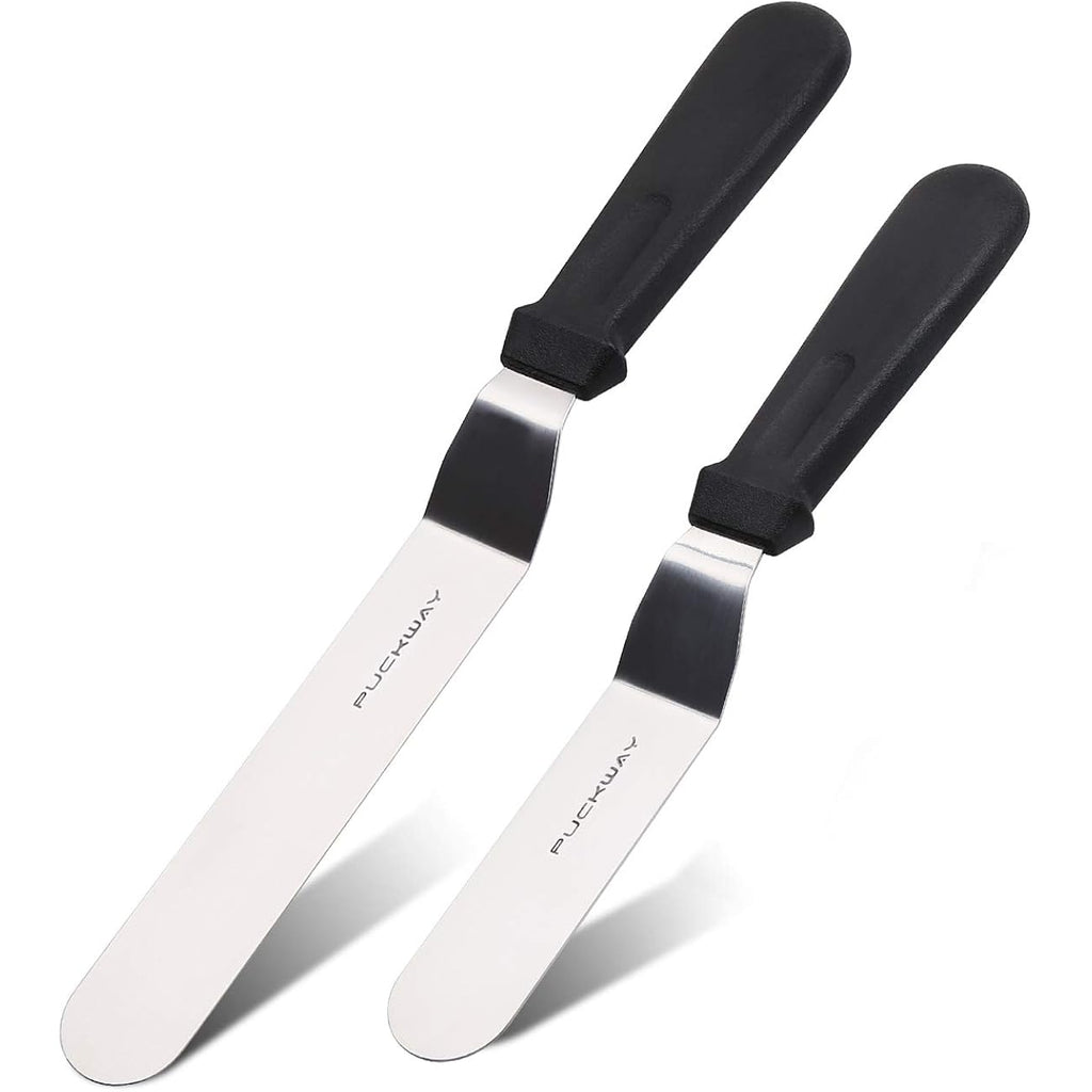 Angled Icing Spatula, Stainless Steel Offset Spatula, Cake Spatula Set Of 2 Black 6, 8 Inch Blade