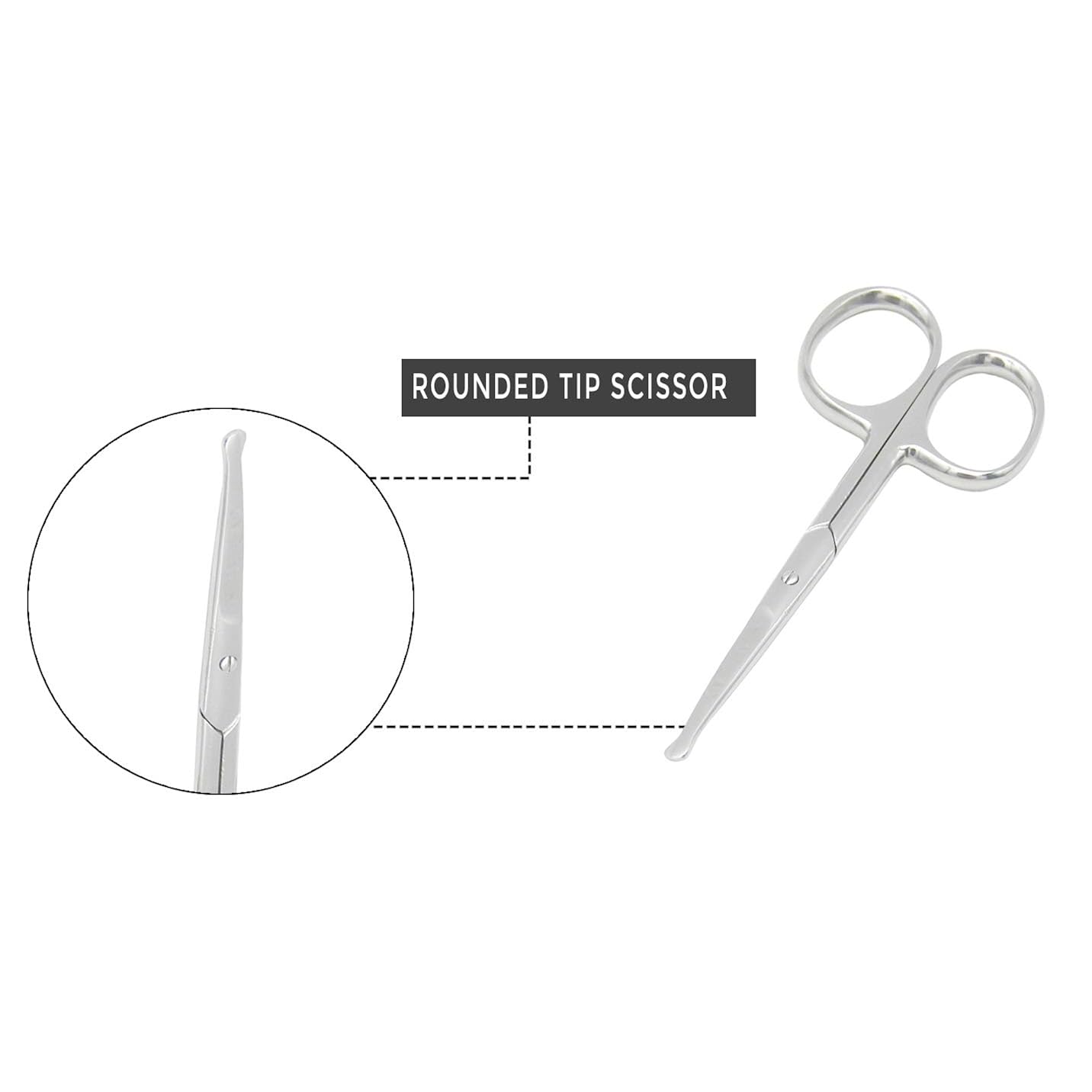 Rounded Stainless Steel Small Facial Hair Scissors, 3.7 Inches - Rounded Tip Scissors for Nose Hair, Mustache, Beard, Eyebrows, Eyelashes & Baby Nails