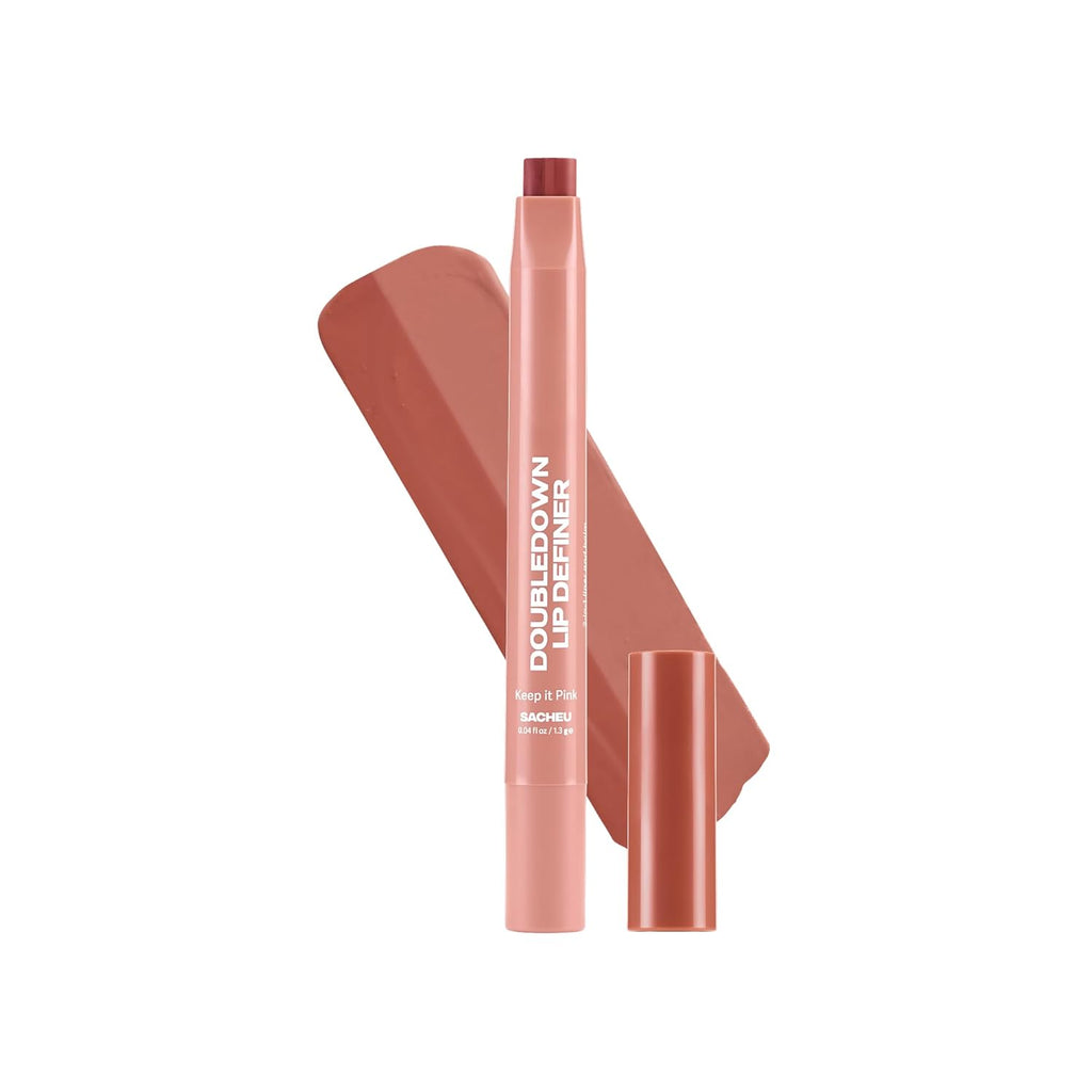 Sacheu DoubleDown Lip Definer — 2-in-1 Lip Liner & Balm — Long-Lasting Korean Make Up Lipstick with Satin Finish, Avocado Oil & Vitamin E (Keep it Pink)