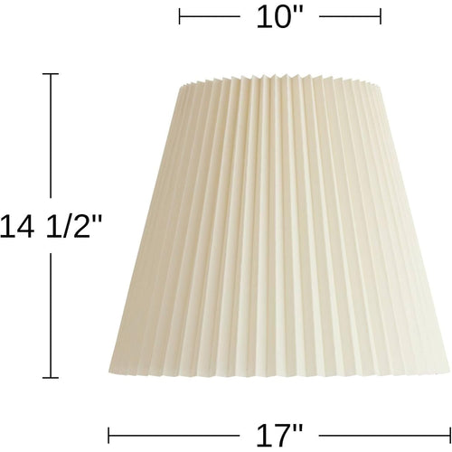 10" Top X 17" Bottom X 14 1/2" High X 14 3/4" Slant Lamp Shade (Pre-Assembled) Replacement Large Ivory White Bell Round Traditional Pleated Spider Harp Finial