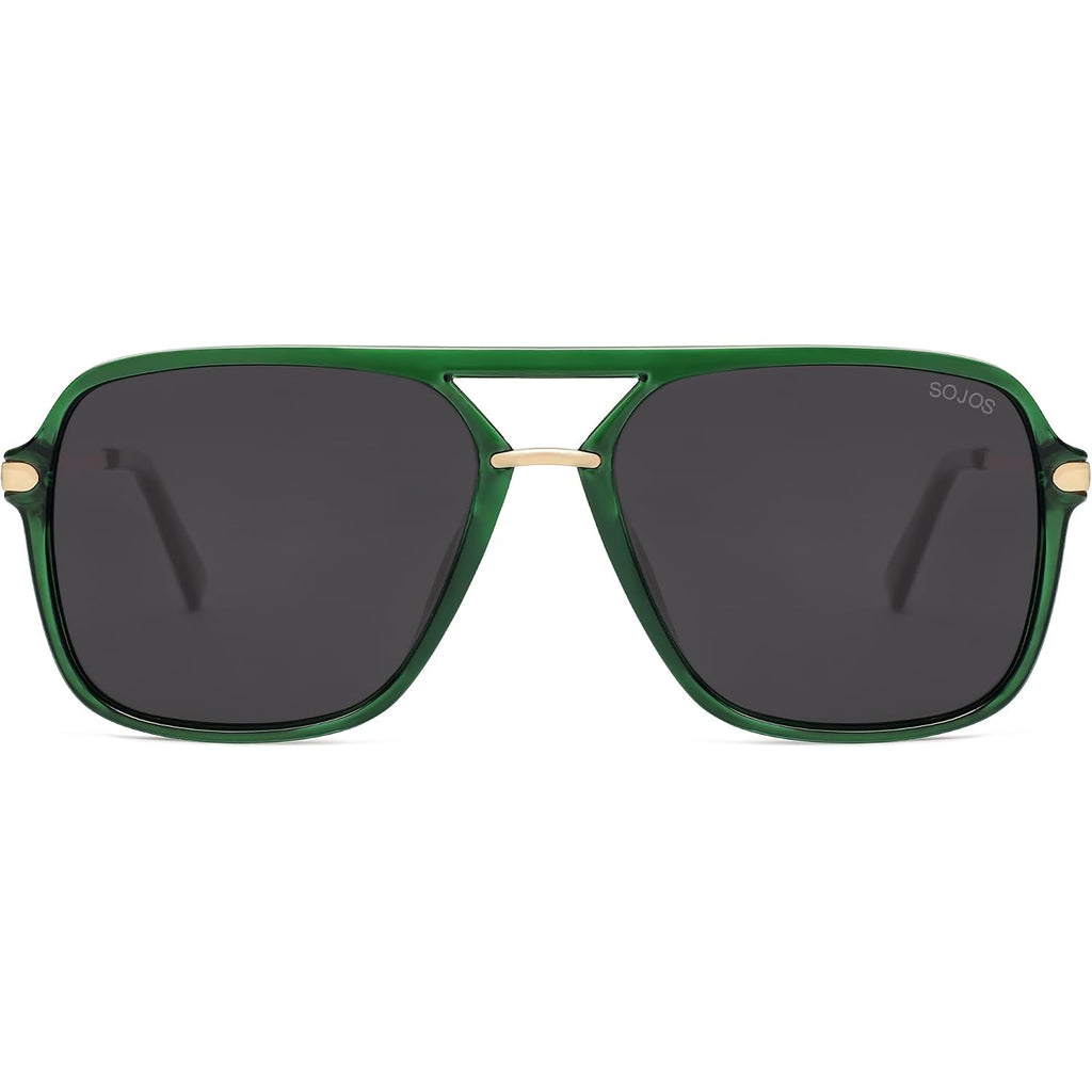 SOJOS Sunglasses for Women & Men, Square, Retro, Polarized Lens, Trendy Aviator, 90s Shades Green/Grey