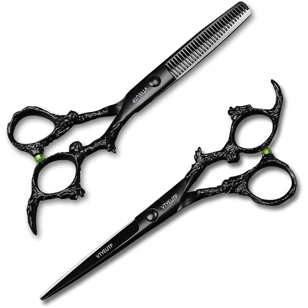 Black Dragon 6.0 Inch Professional Dragon Handle 440C Salon Hair Cutting Scissor - Hairdressing Thinning Shears- Perfect For Barber And Home Use (Scissors Set)