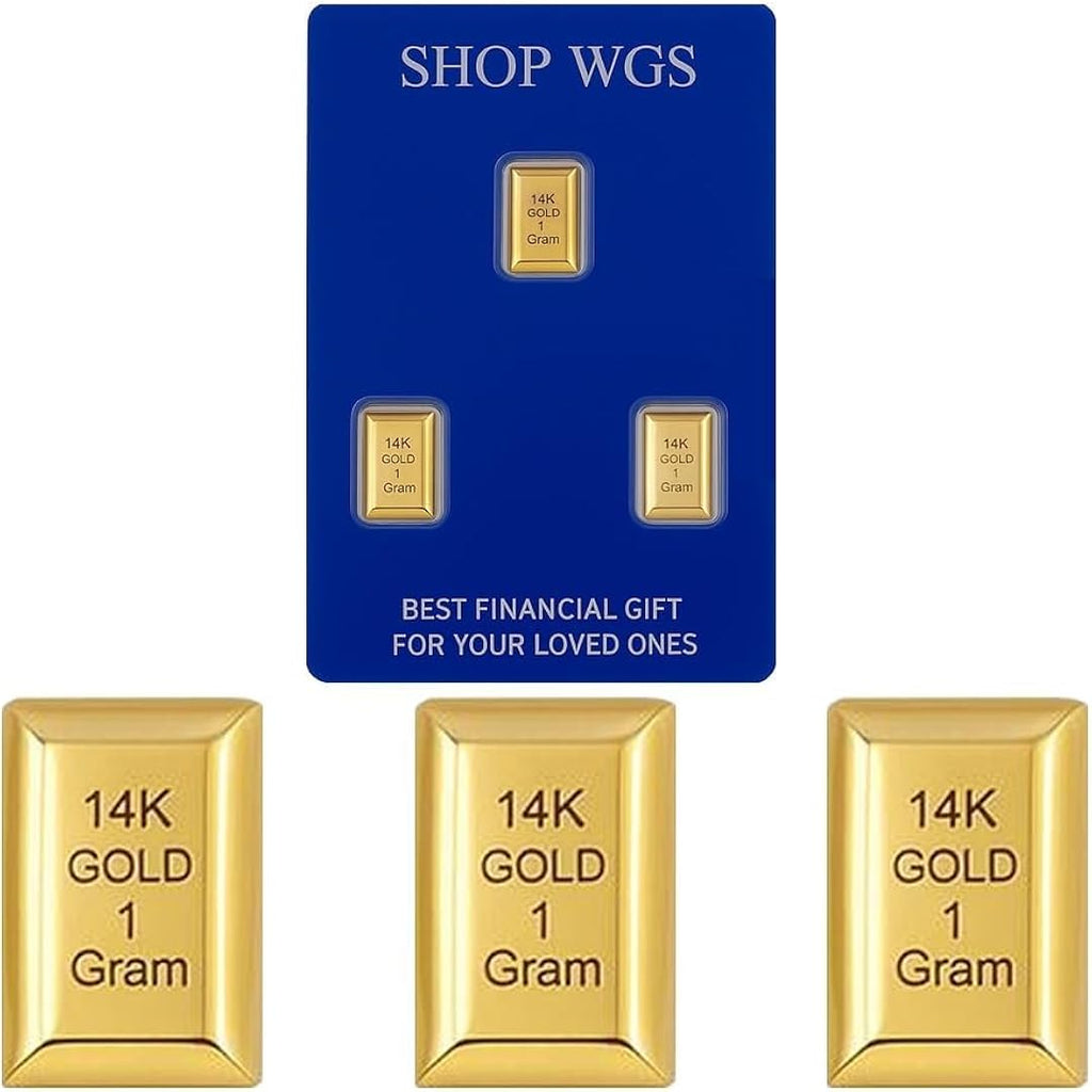 SHOP WGS Set of 3-3 Gram - 1 Gram Each Gold Bar 10K & 14K Yellow Gold Bullion Gold Bars for Collectible & Value Storage Gifts for Him & Her