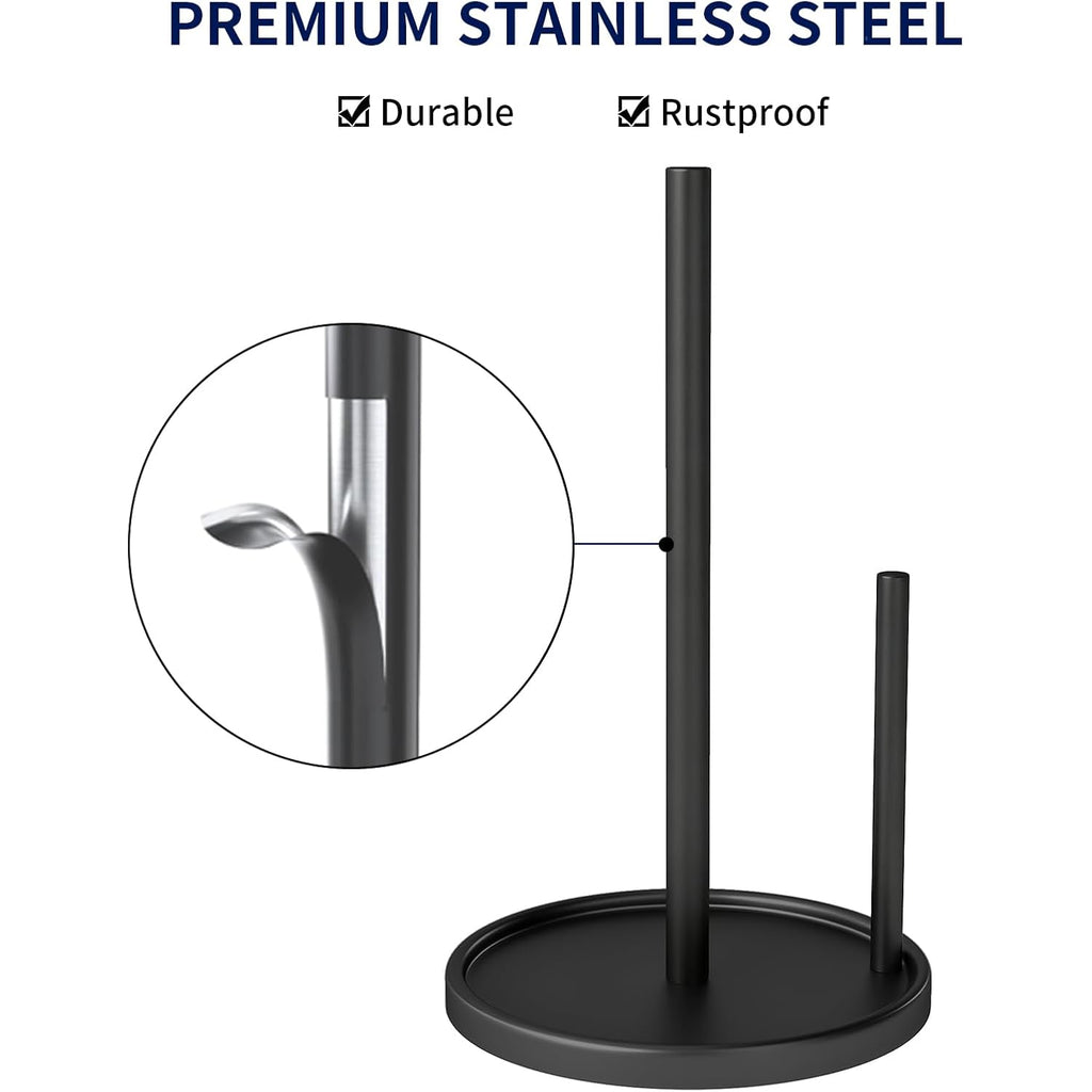 Paper Towel Holder Countertop, Black Kitchen Paper Towels Holder, Paper Roll Holder With Weighted Base