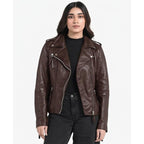 Strega Women'S Lambskin Leather Motorcycle Jacket - Real Leather Biker Jacket Women With Leather Pullers For Timeless Style