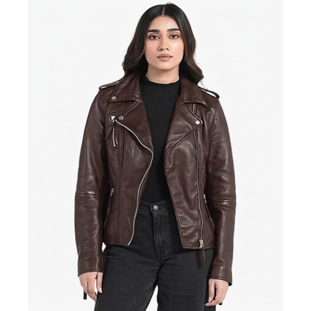 Strega Women'S Lambskin Leather Motorcycle Jacket - Real Leather Biker Jacket Women With Leather Pullers For Timeless Style