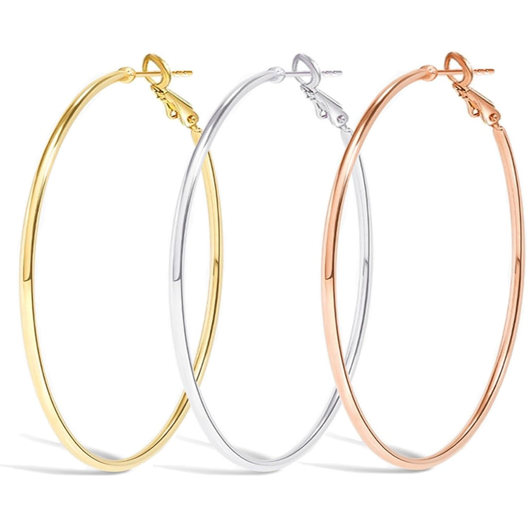 Cocadant Big Gold Hoop Earrings for Women Girls,Dainty 14k Gold Hypoallergenic Rose Gold Silver Hoop Earrings with 925 Sterling Silver Post,Stainless Steel Large Hoop Earrings