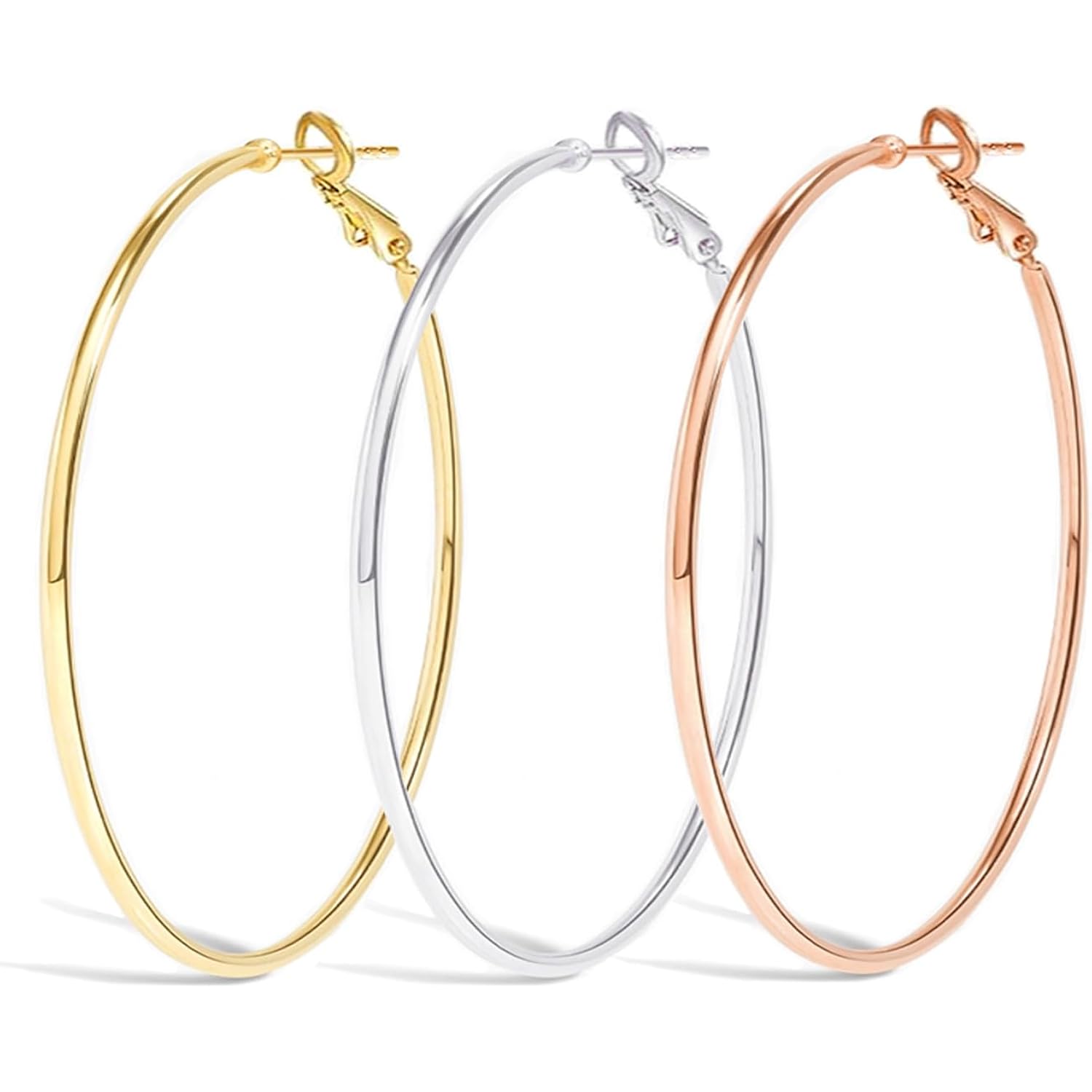 Cocadant Big Gold Hoop Earrings for Women Girls,Dainty 14k Gold Hypoallergenic Rose Gold Silver Hoop Earrings with 925 Sterling Silver Post,Stainless Steel Large Hoop Earrings