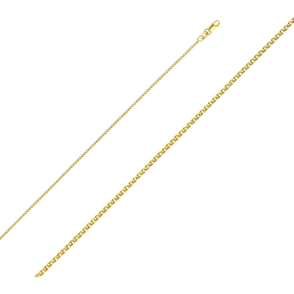 Ioka 14K Yellow Gold Diamond Cut Our Lady of Guadalupe Stamp Charm Pendant with 1.2mm Flat Open Wheat Chain Necklace