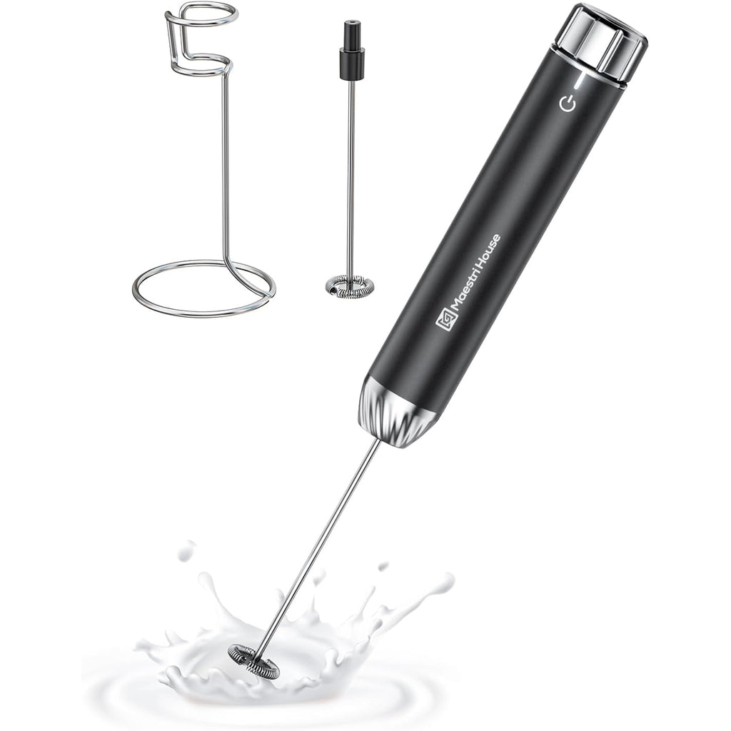 Maestri House Rechargeable Milk Frother With Stepless Speed Control, Lunafro Max Handheld Electric Foam Maker Waterproof Drink Mixer Foamer With Stand & Detachable Whisks For Lattes, Cappuccino