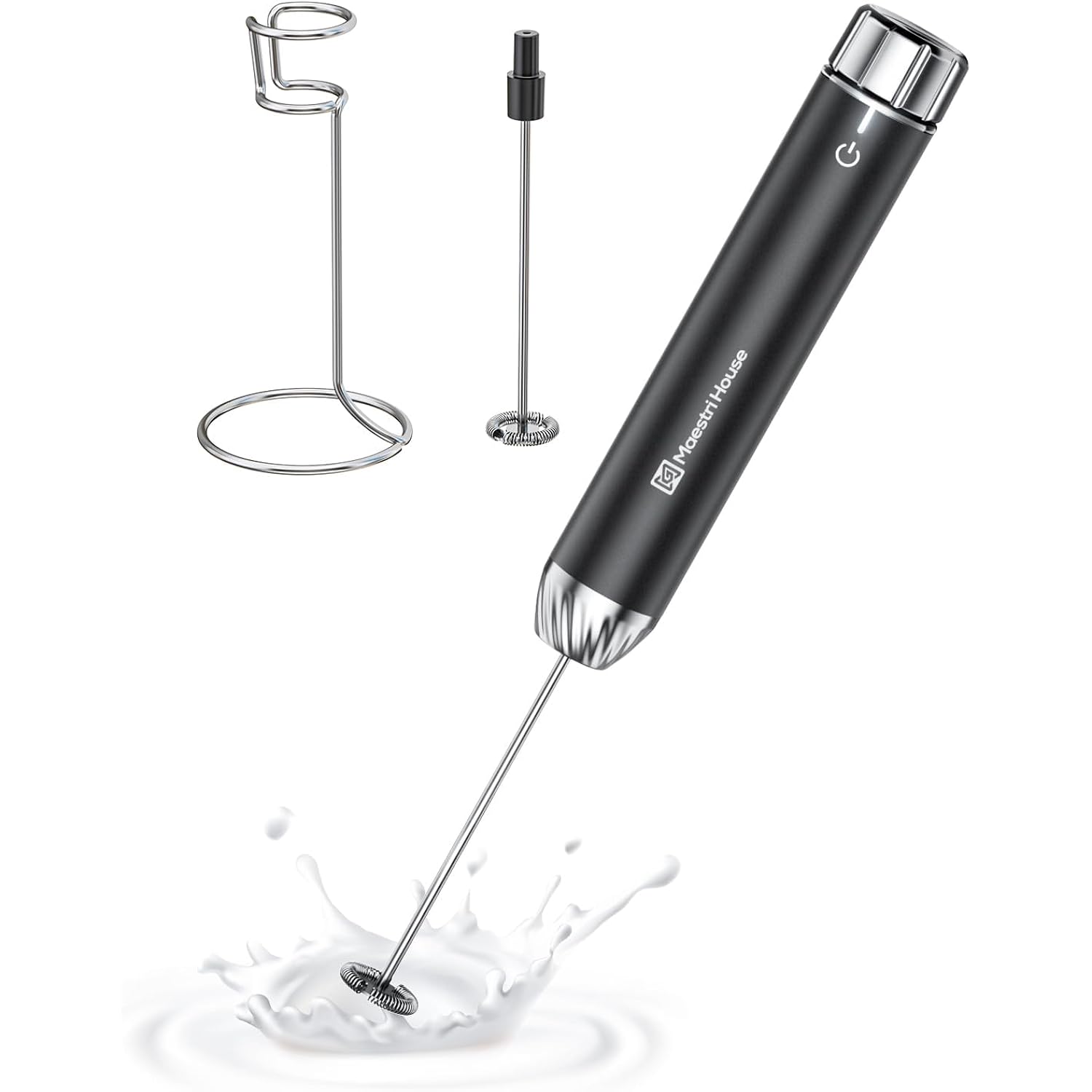 Maestri House Rechargeable Milk Frother With Stepless Speed Control, Lunafro Max Handheld Electric Foam Maker Waterproof Drink Mixer Foamer With Stand & Detachable Whisks For Lattes, Cappuccino
