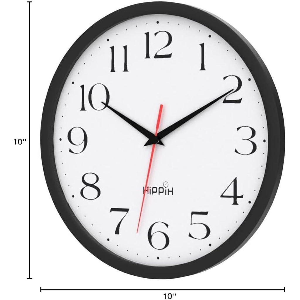 2 Pack Silent Wall Clock, 10 Inch Non Ticking Quiet Digital Sweep Decorative Battery Operated Wall Clocks For Living Room Bedroom Kitchen School Office Decor, Black