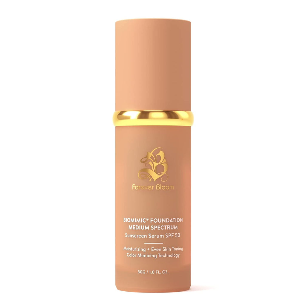 Bio Mimic Foundation Medium Spectrum by Forever Bloom; Protecting from Sun with SPF50; Foundation for Gym, Sports, Dancing Makeup for Mature & Sensitive Skin, Natural Finish Made in USA