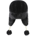 Women Faux Fur Trapper Hat with Pompoms Warm Classic Ear Flaps Hat Fuzzy Bobble Cap Warm Outdoor Ski Snow Cap