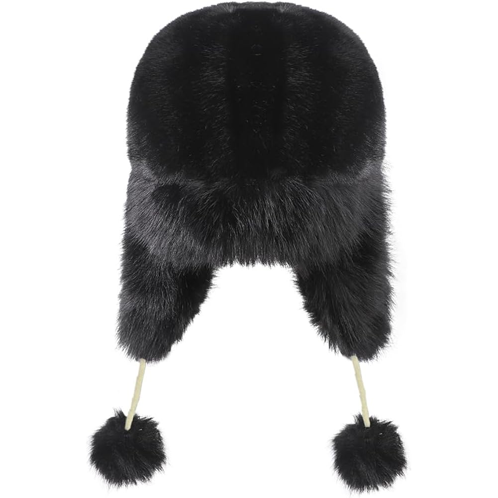 Women Faux Fur Trapper Hat with Pompoms Warm Classic Ear Flaps Hat Fuzzy Bobble Cap Warm Outdoor Ski Snow Cap