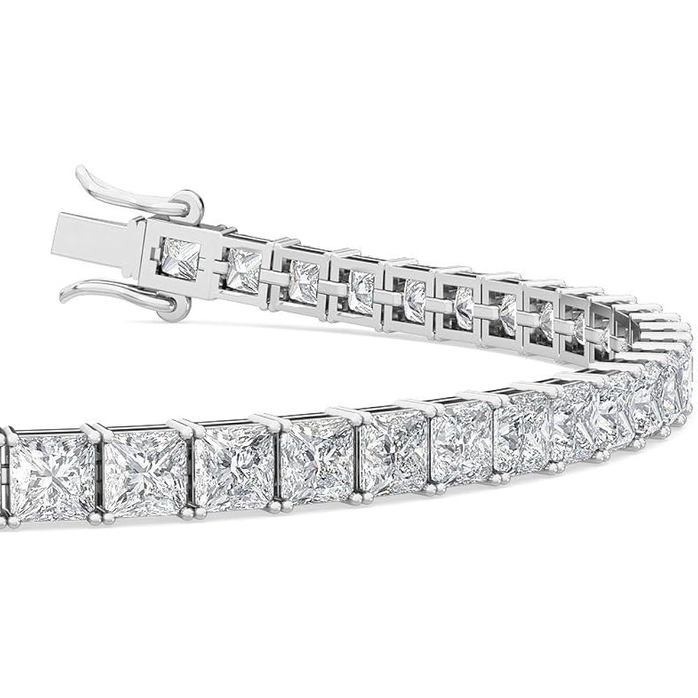 1-20 Carat (ctw) White Gold Princess Cut LAB GROWN Diamond Bracelets (Color H-I Clarity VS1-VS2)