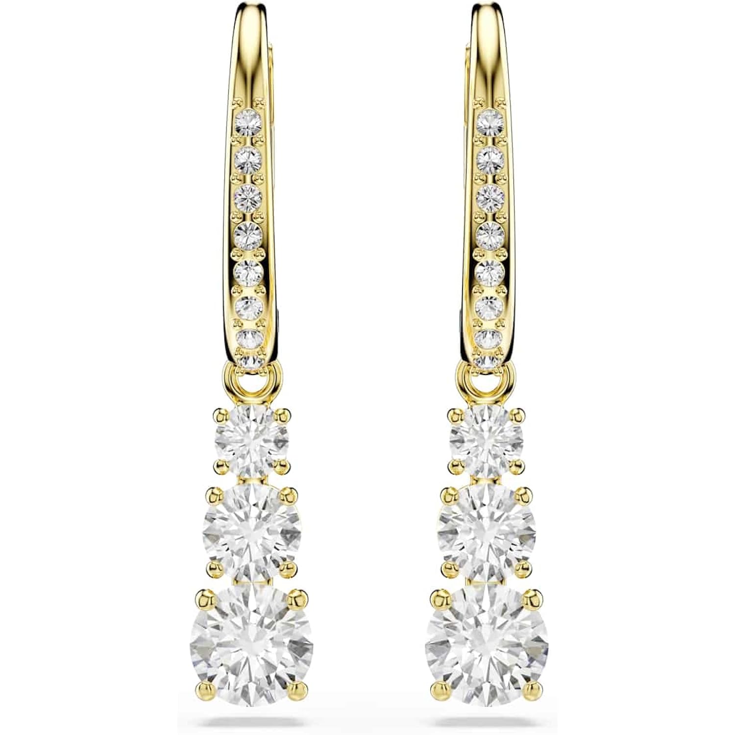 Swarovski Stilla Attract hoop earrings, Round cut, White, Gold-tone Finish