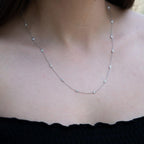 14K White or Yellow Gold Lab Grown Diamond By The Yard Necklace for Women, Bezel Set Round Diamonds Station Chain Necklace, F-G Color VS Clarity Adjustable 16-20 Inch Fine Jewelry (0.50-4.00 CT)