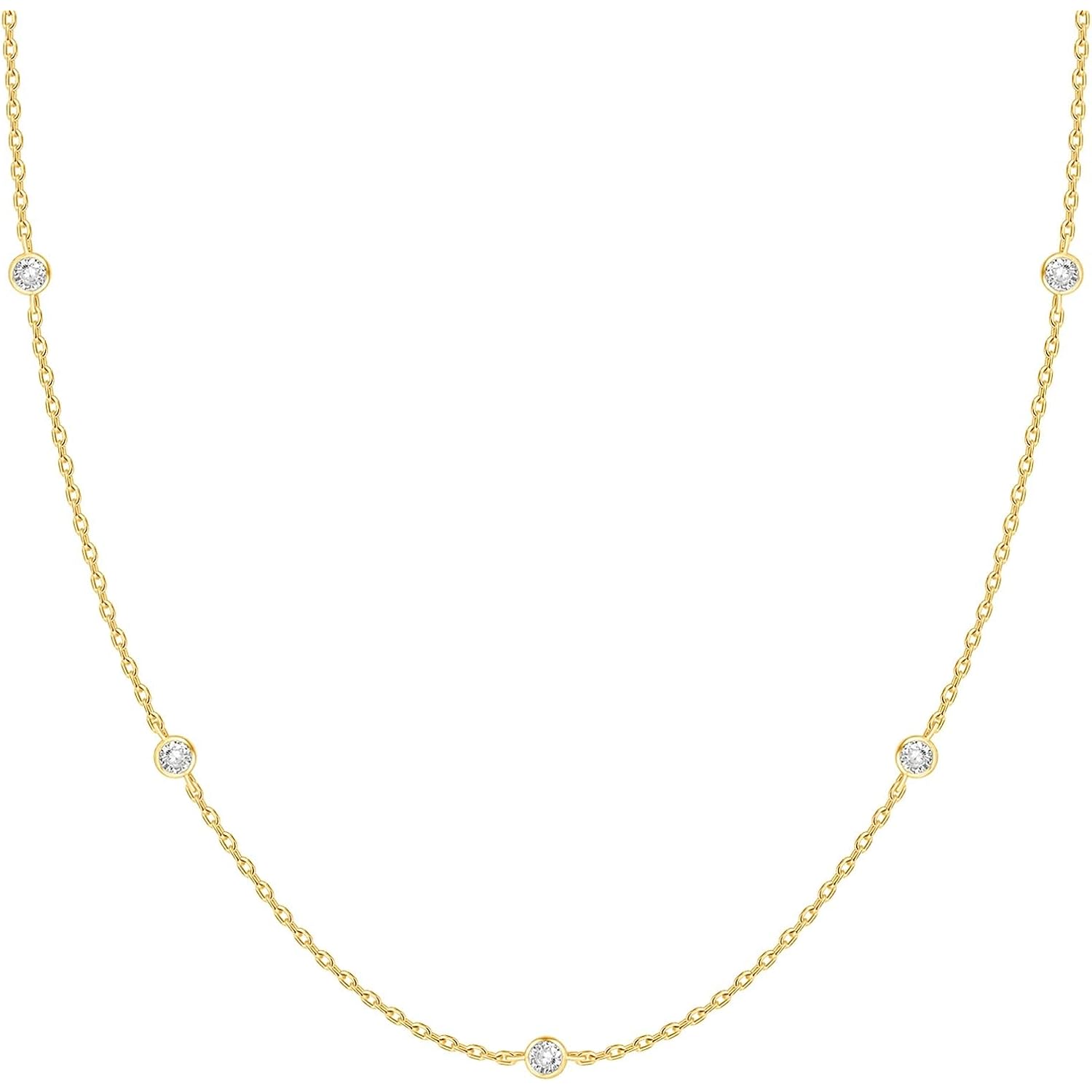 PAVOI 14K Gold Plated Station Necklace - Simulated Diamond Layering Necklaces - Womens CZ Chain