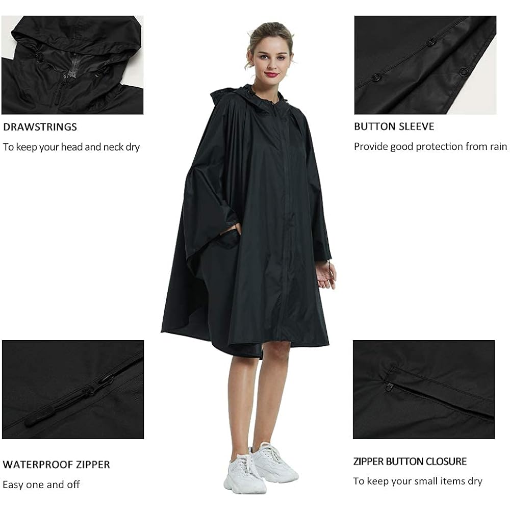Rain Poncho Jacket Coat Hooded Zipper Style For Women/Men/Adult With Pocket