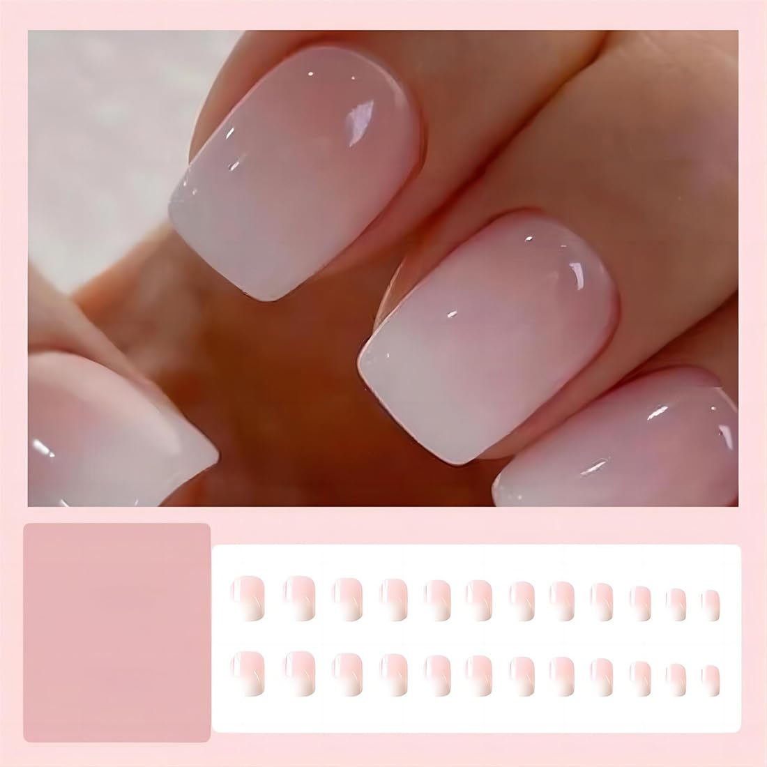 White Press on Nails Short Square Solid Color Ombre Fake Nails with Glue Natural Acrylic False Nails Stick on Nails for Women Girls Gift, Gel Nail Kit, Polish-Free Solid Color Manicure 24Pcs