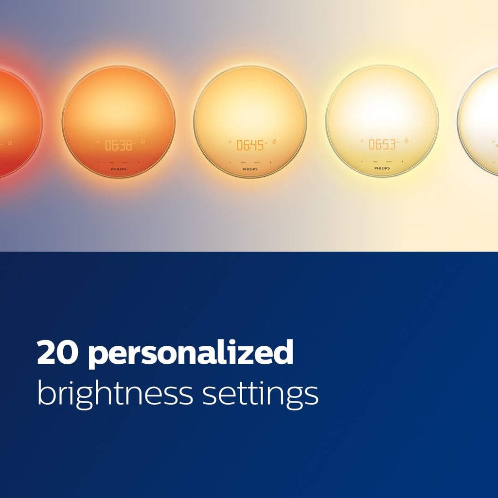 Philips Smartsleep Wake-Up Light, Colored Sunrise And Sunset Simulation, 5 Natural Sounds, Fm Radio & Reading Lamp, Tap Snooze, Hf3520/60