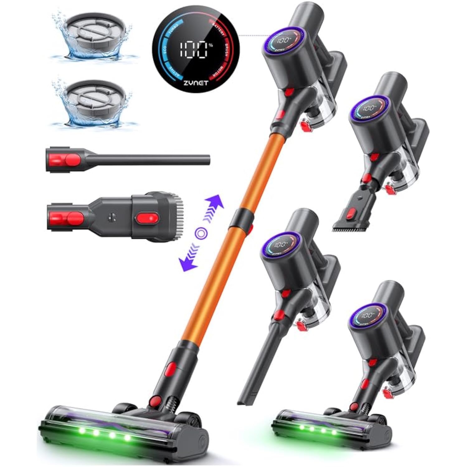 Cordless Vacuum Cleaner, 500W/45Kpa/40Mins Lightweight Stick Vacuum For Home, Led Display And Green Headlights, 6-Stages Filtration, Self-Standing Vacuum For Hard Floor, Carpet