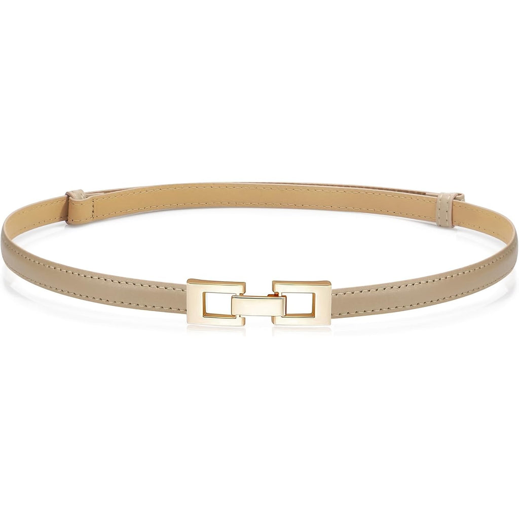 Glamorstar Skinny Belts for Women Thin PU Leather Waist Belt with Gold Buckle for Dresses