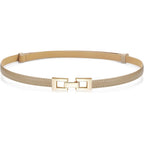 Glamorstar Skinny Belts for Women Thin PU Leather Waist Belt with Gold Buckle for Dresses
